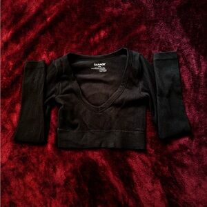 Garage Black Sonia Long Sleeve Plunge Top